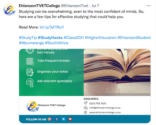 twitter post with hashtag #studyhacks