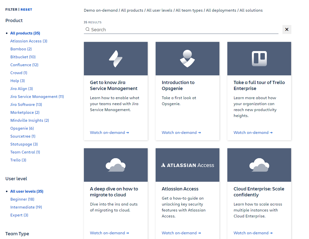 Atlassian on-demand content and demo library