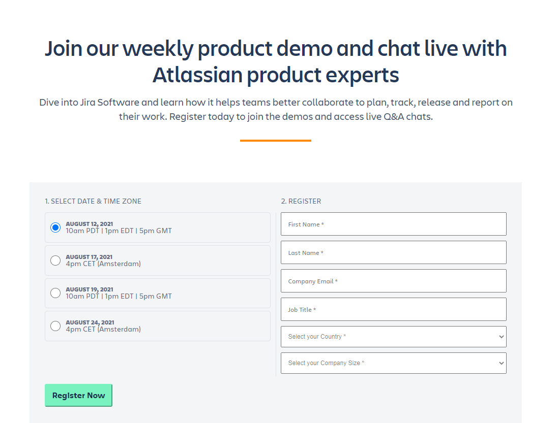 Atlassian software demo form