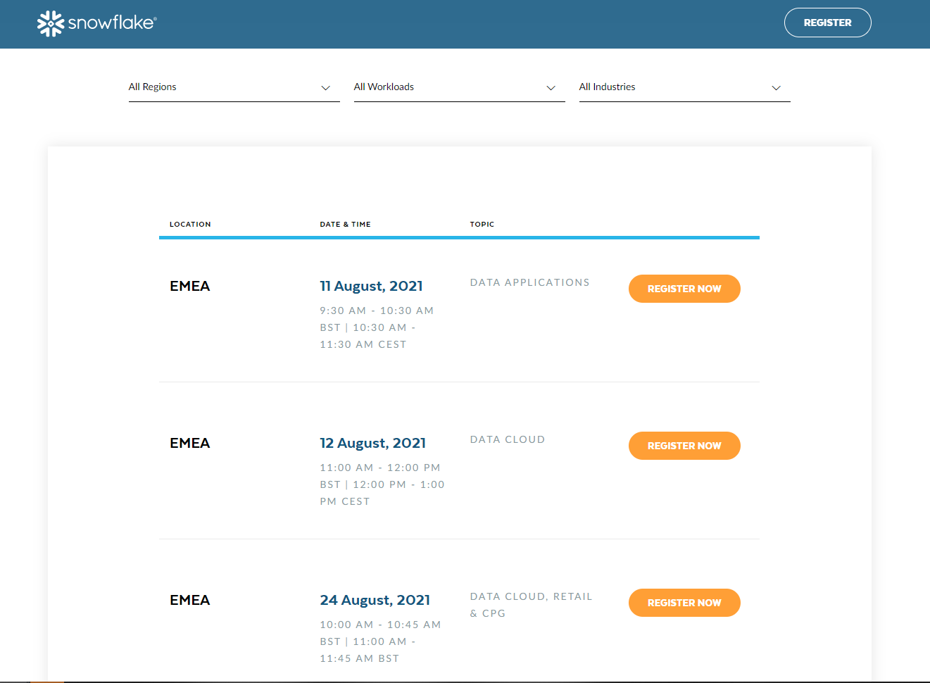 Snowflake demo booking page