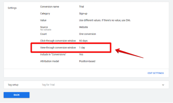 view-through conversion window setting in google ads