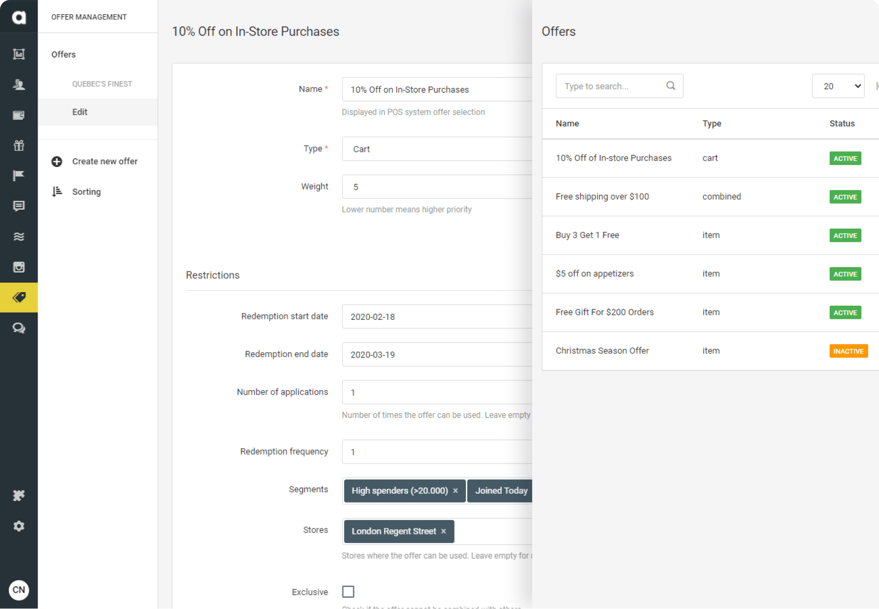 Antavo offer management backend in detail