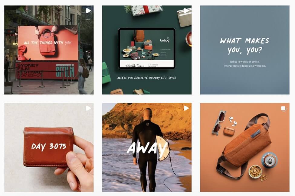 screenshot bellroy brand association vibe on instagram