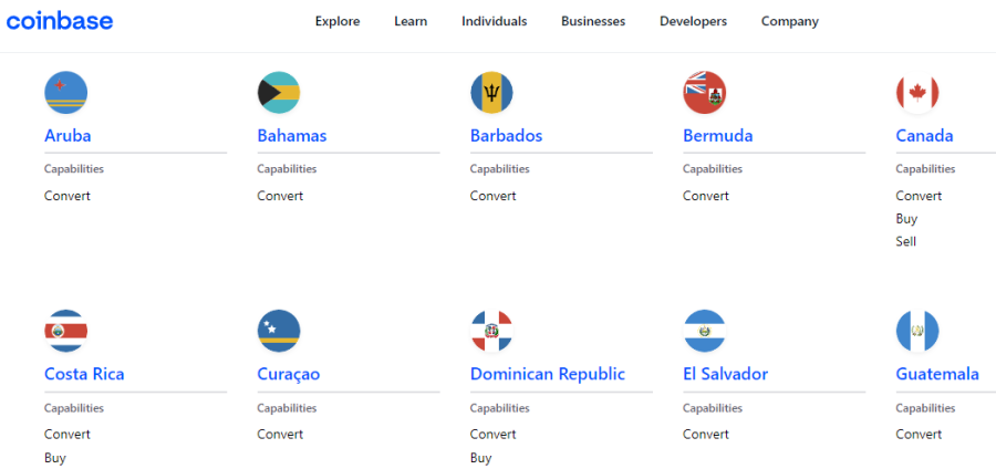 what countries can use coinbase