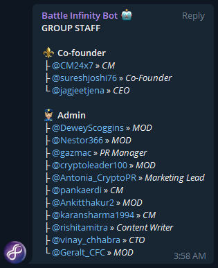 Battle Infinity Telegram Mods Admin Staff