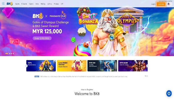 The homepage of the BK8 online casino site