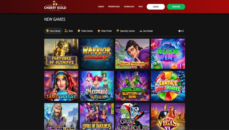 A selection of games at the Cherry Gold online casino site