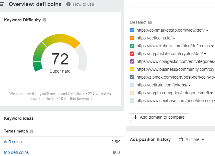 DeFi coins keywords