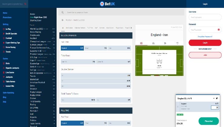 Betting on England at betUK