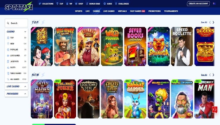 A selection of online games at the Sportaza platform