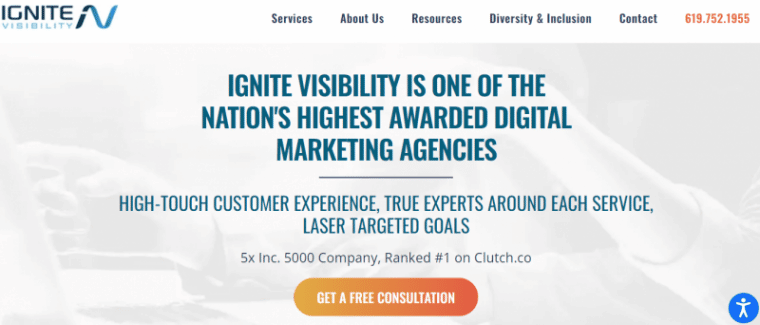 Ignite Visibility's homepage