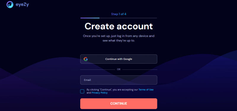 Creating an account with EyeZy