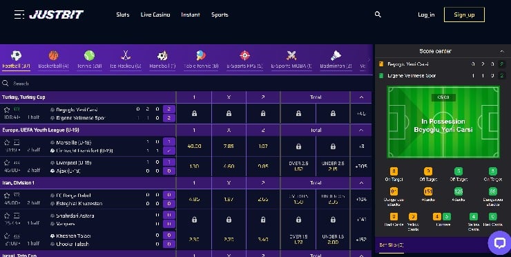 Justbit Casino review - Sports