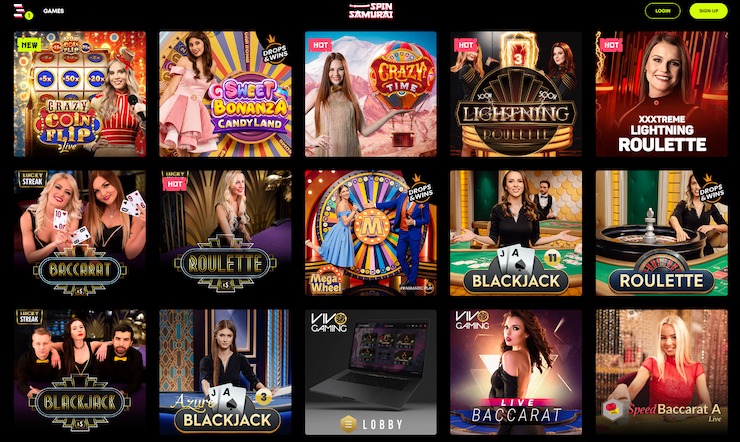 Spin Samurai’s live dealer game selection