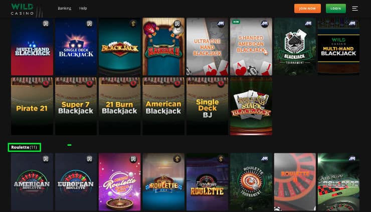 Wild Casino live casino games