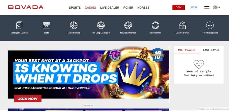 Bovada homepage