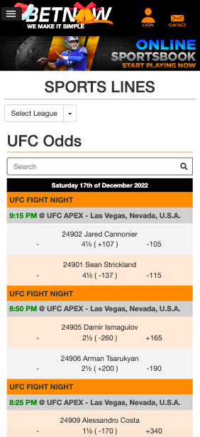 BetNow UFC app CA