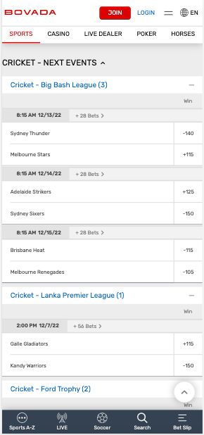 Bovada cricket odds app