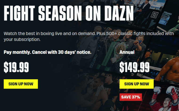 DAZN Sign Up page