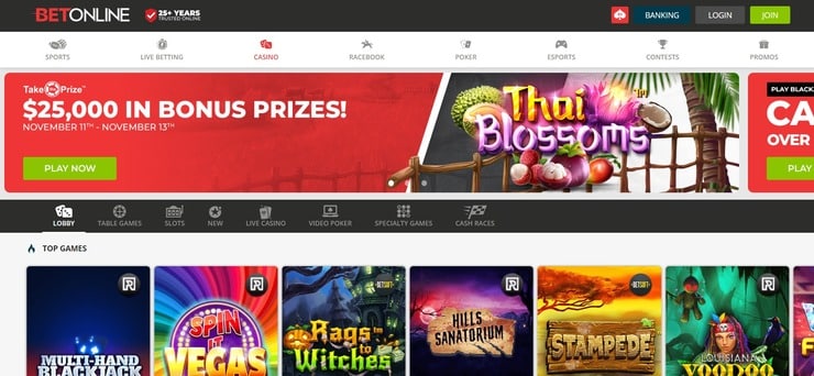 BetOnline casino homepage