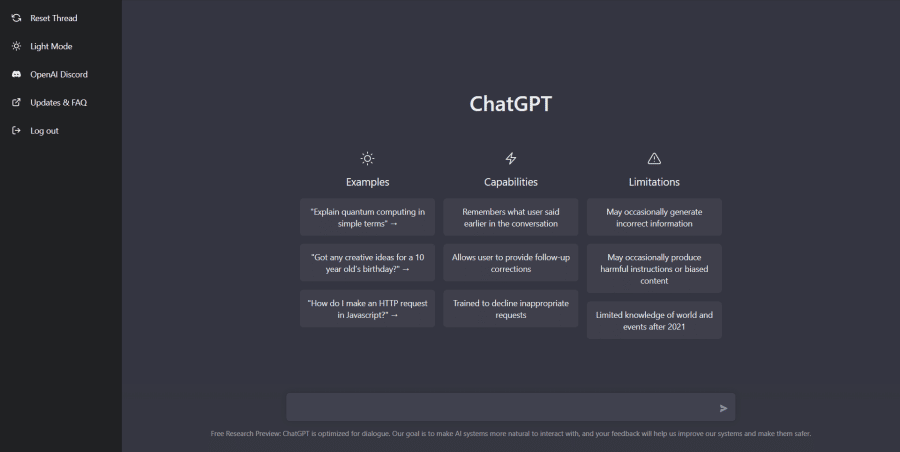 ChatGPT interface