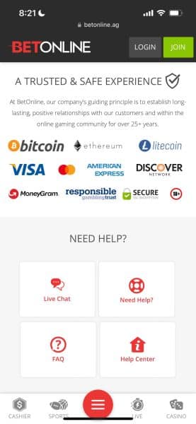 BetOnline funding options