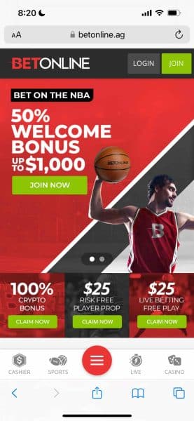 BetOnline mobile betting site