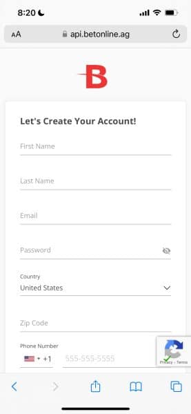 BetOnline registration process