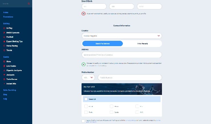 BetUK sign up
