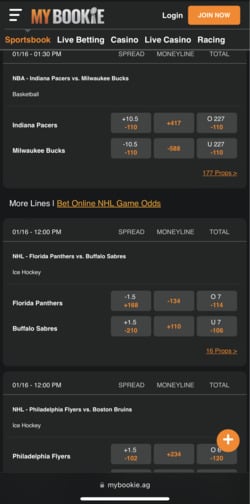 MyBookie homepage