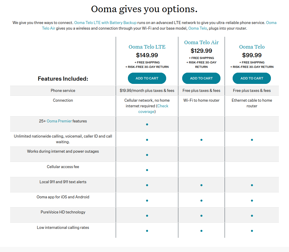 ooma price plans
