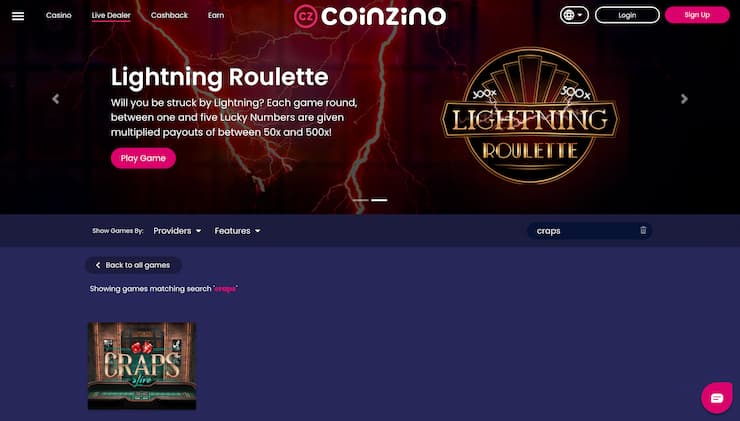 Coinzino Live Craps Casino