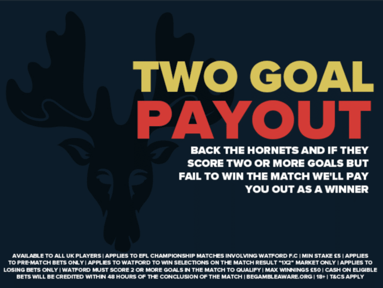 Stake UK Watford 2 Goal Payout Promo