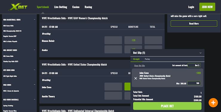xbet wrestling betting