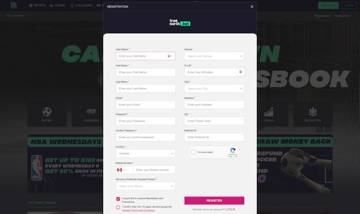 TrueNorth.bet Registration Form