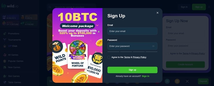 Wild.io Casino Sign Up