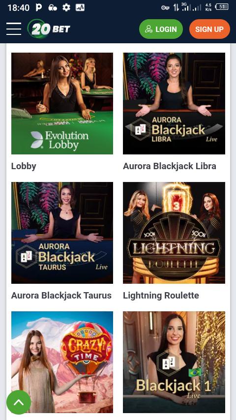 20Bet live casino online app