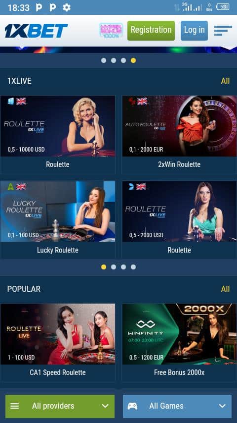 1xBet live casino app