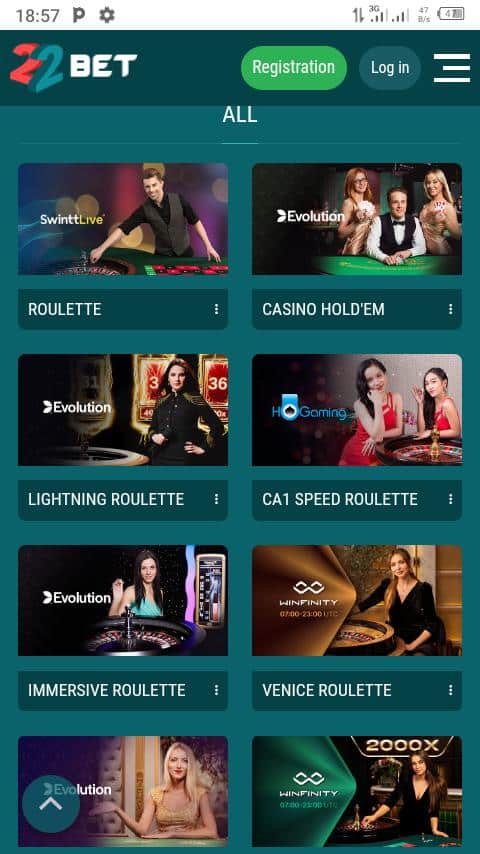 22Bet live casino site