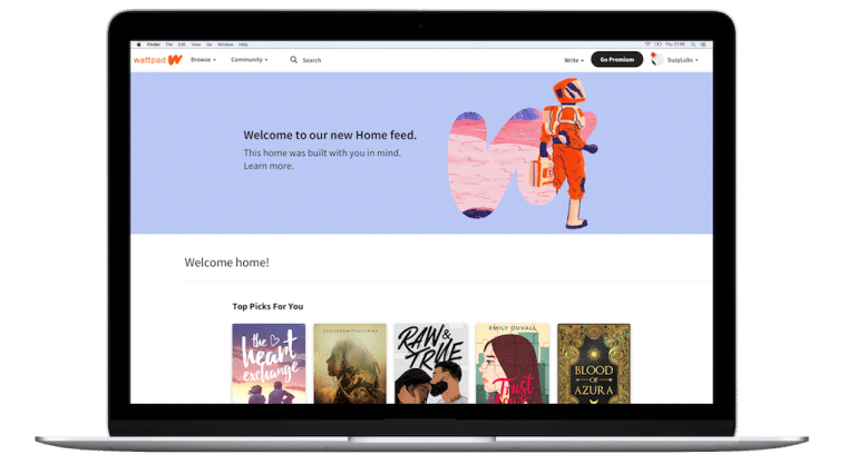 wattpad app on a laptop