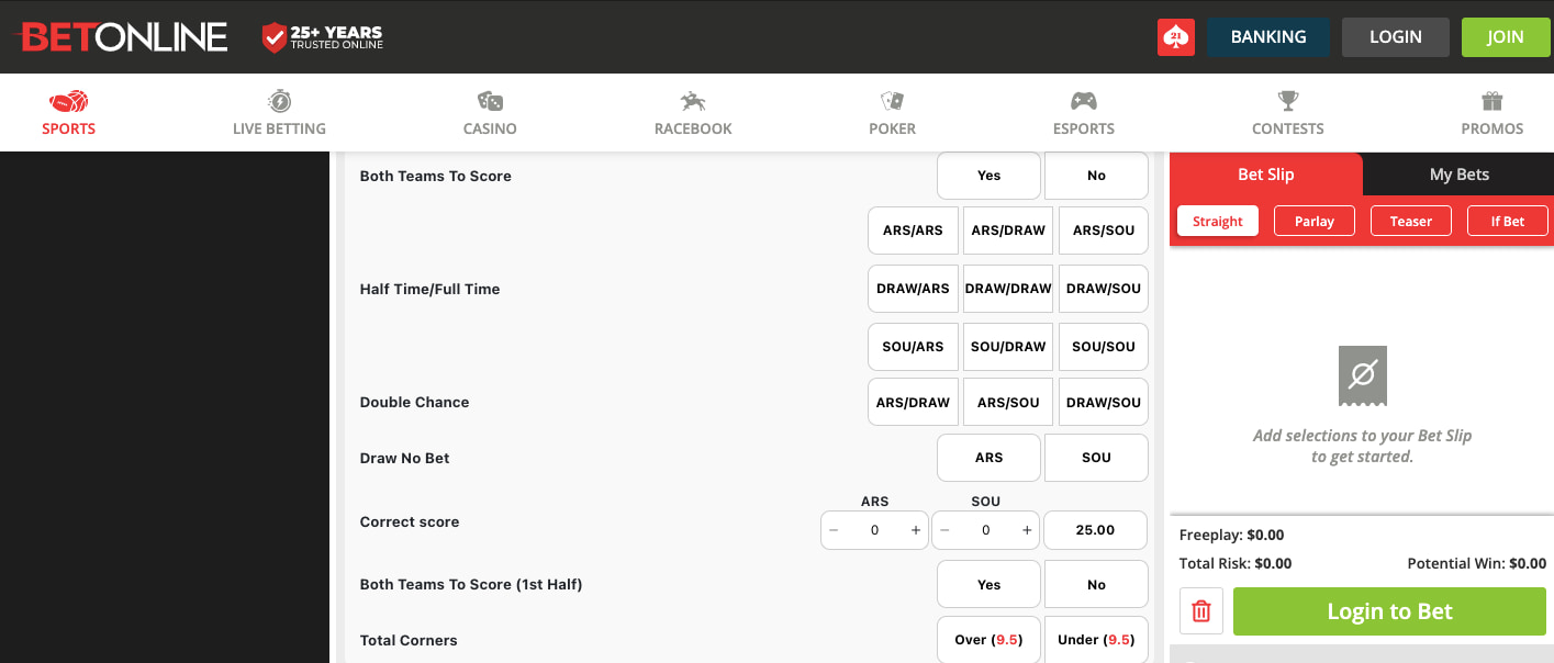 BetOnline EPL wire to wire bets