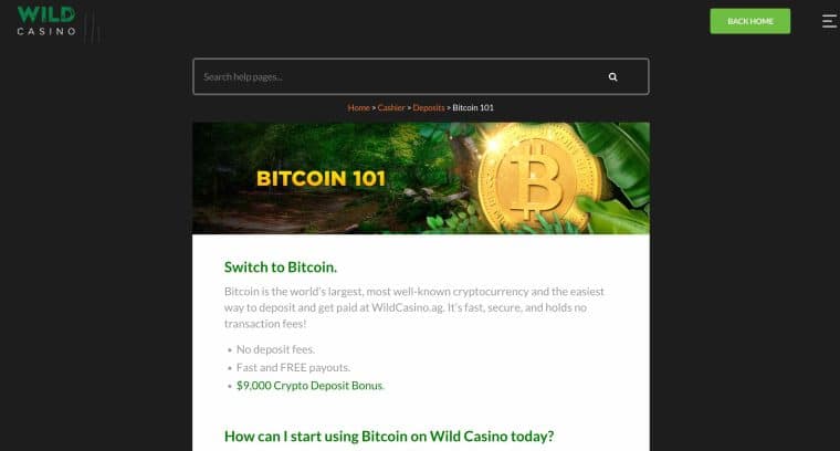 Bitcoin deposit at Wild Casino