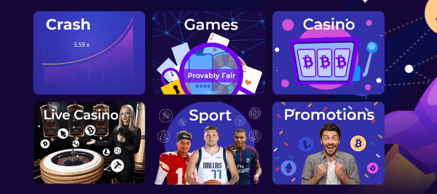 Besides provably fair games, such as Crash, the platform offers a range of other casino options