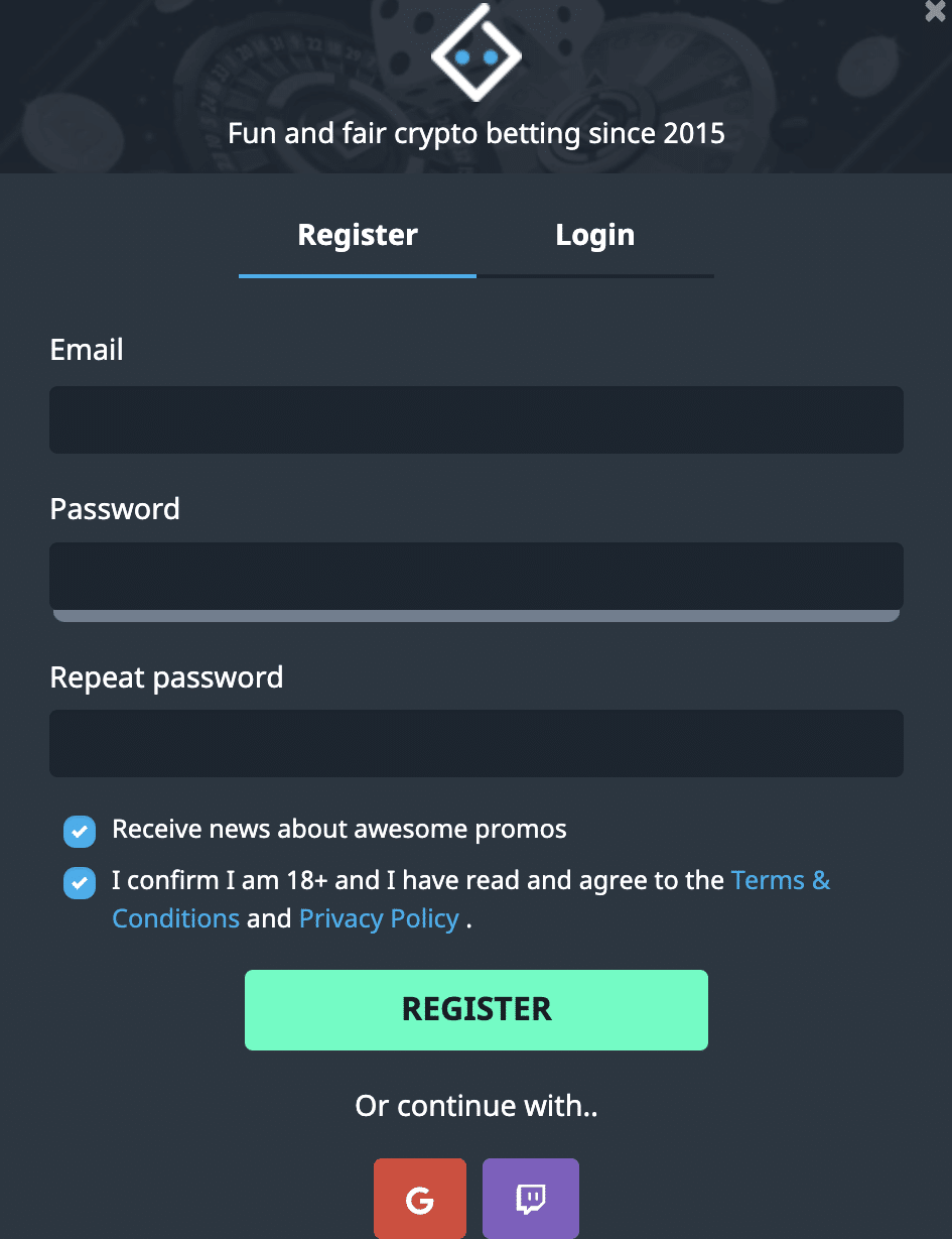 Create an Account on Bitsler