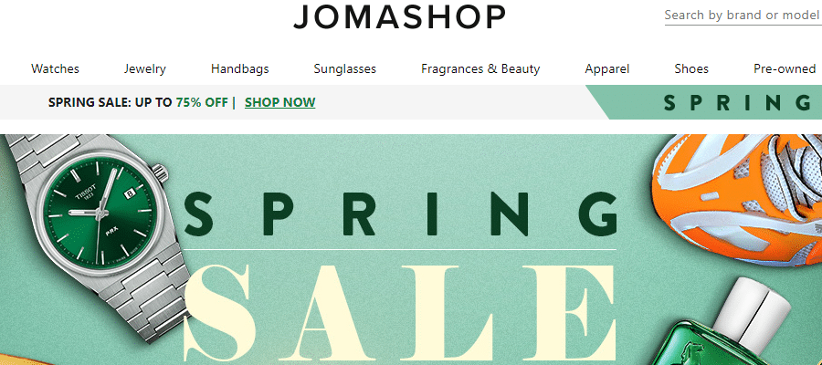 Jomashop mainly sells fashion items, watches, and fragrances