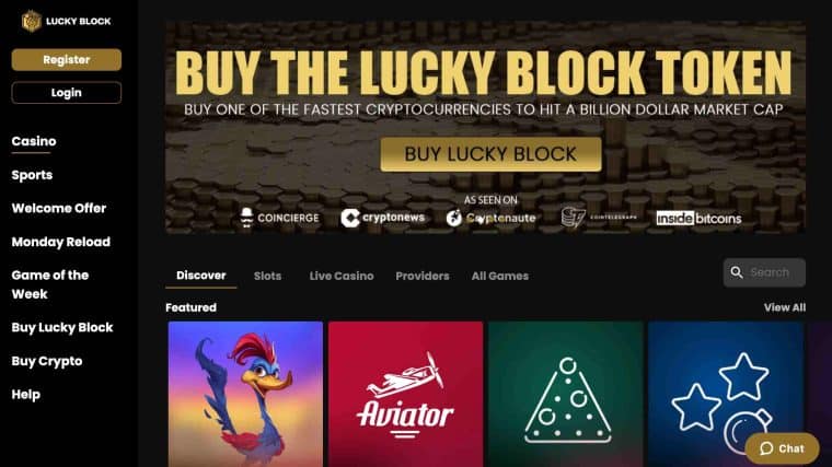 Lucky Block online casino home