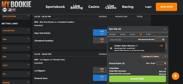 MyBookie Three Team Round Robin Bet