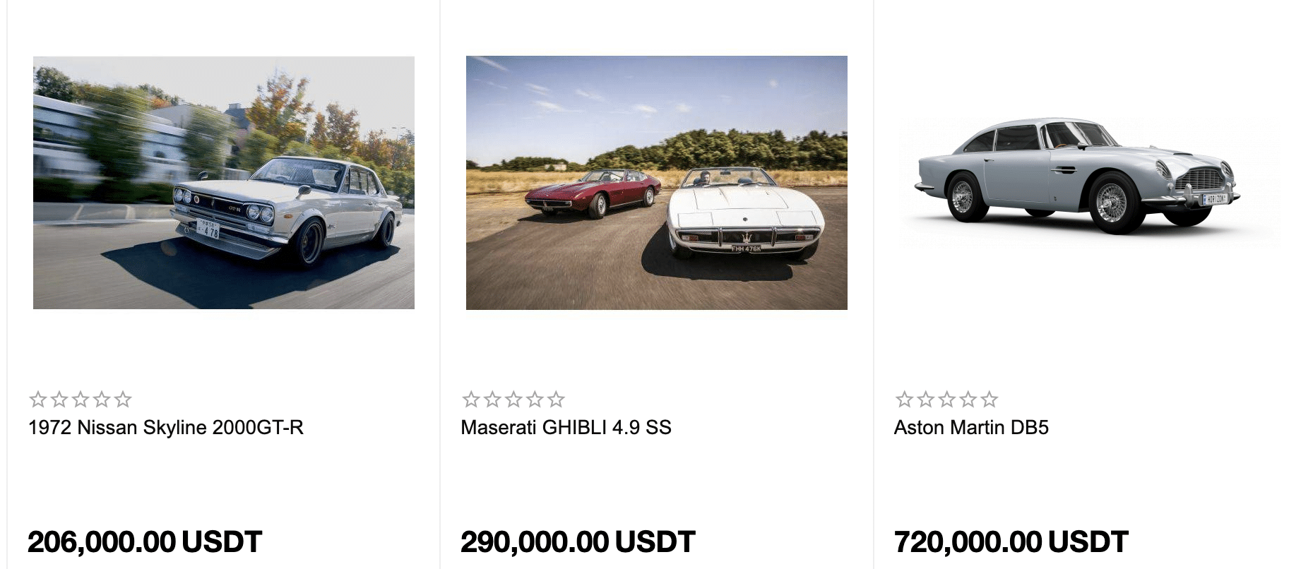 Luxury cars on Crypto Emporium