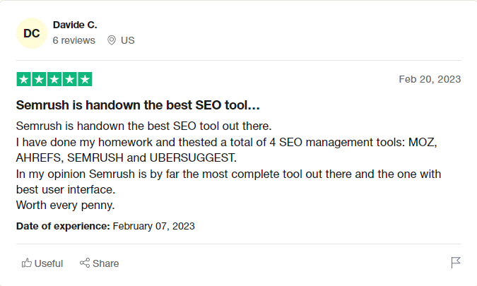 Semrush TrustPilot review