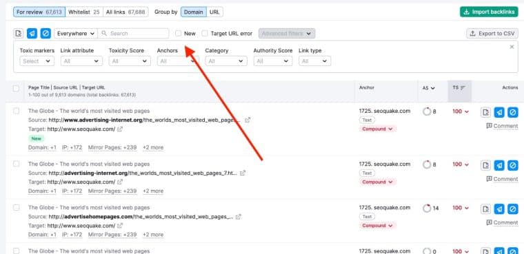 Semrush auditing backlinks